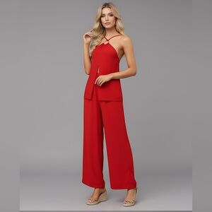 Red Split Hem Cami Top & Wide Leg Pants